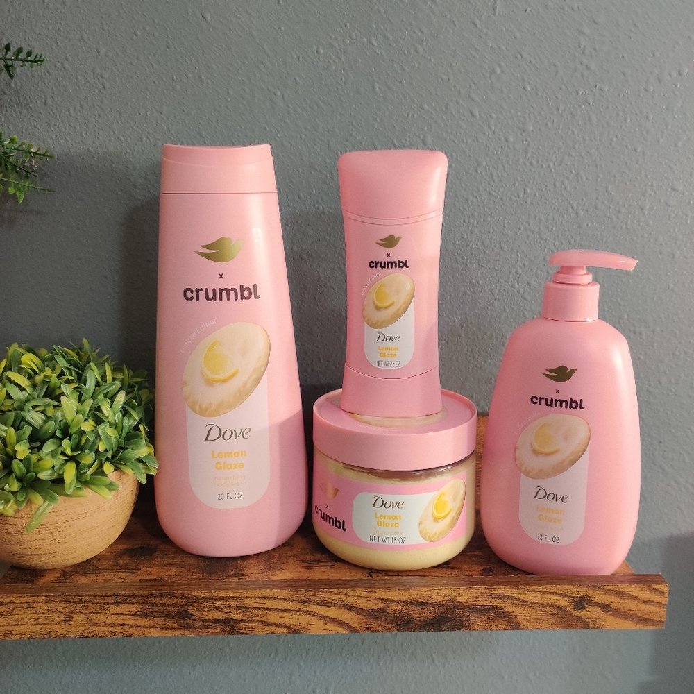 Dove crumble  set of 4 body hand wash deodorant scrub lemon glaze moistu…